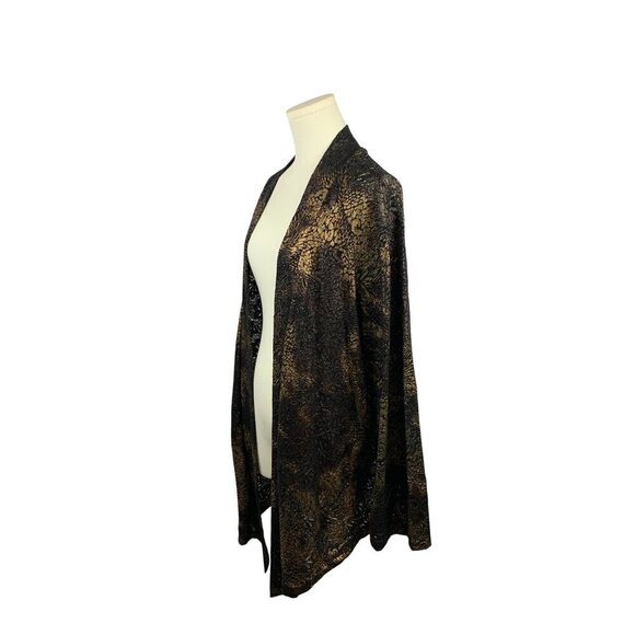 Chicos Womens Open Front Cardigan Jacket Size 3 Black & Gold Nylon/Spandex - Picture 3 of 5